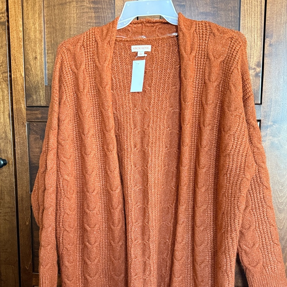 Knox Rose Burnt Orange Cable Knit Duster